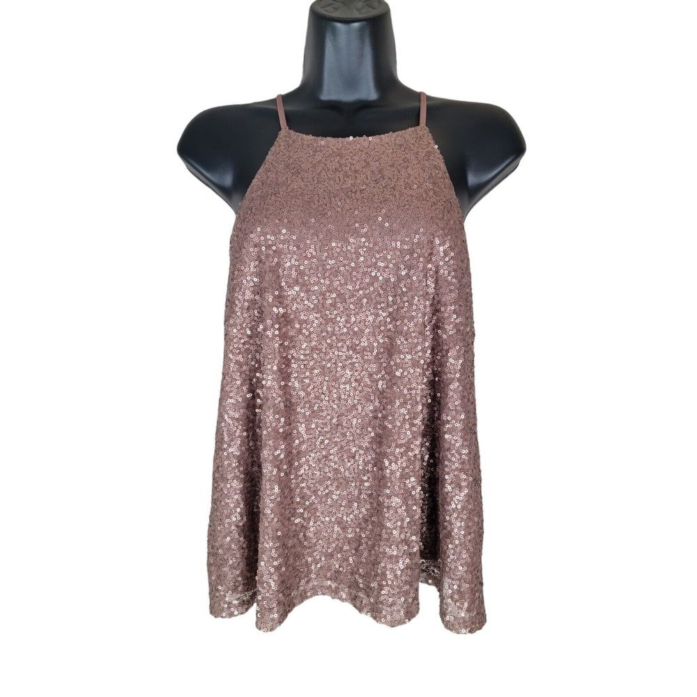 Clover + Scout Sequin‎ High Neck Tank Size Medium Brown Rose